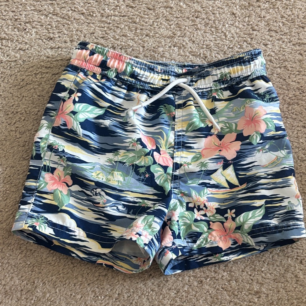 Janie and Jack Blue Floral Swim Trunks